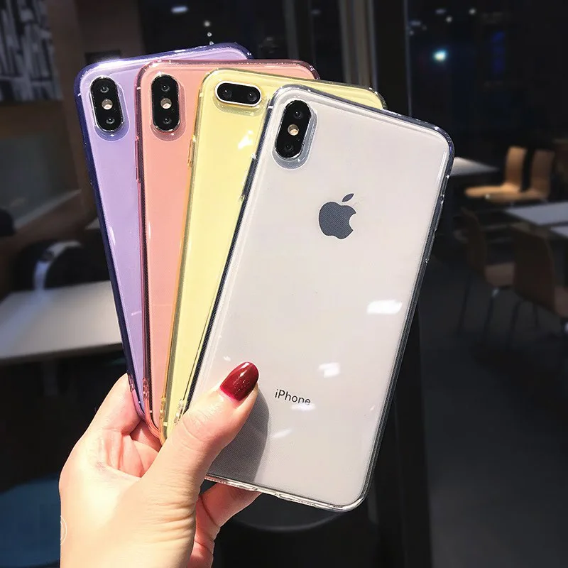Soild Candy Color Anti-knock Transparent Phone Case For iPhone 11 X XS 6 6S 7 8 Plus Soft TPU Colorful Protection Back Cover Soild Candy Color Anti-knock Transparent Phone Case For iPhone 11 X XS 6 6S 7 8 Plus Soft TPU Colorful Protection Back Cover