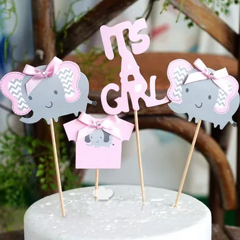 

4 Pcs/set Kawaii Its a Boy/Girl Letter Elephant Clothes Paper Cake Cupcake Toppers Baby Shower Cake Decorations Gender Reveal