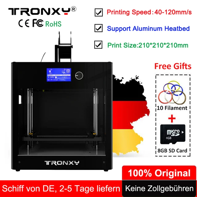 Best Quality Tronxy 3D Printer All-Metal Upgrade Frame 3.3" LCD Screen Dual Z Axis Extruder 3D Printer DIY Kit +10M Filament 8G SD Card Gift