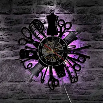 

LED Wall Clock Luminous Modern Design Sewing Craft Vinyl Record Clocks with 7 Different Colors Change Wall Watch Home Decor