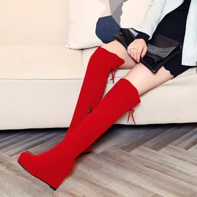 

Boots children's winter new slope with over the knee boots high-quality matte leather waterproof platform increased women's shoe