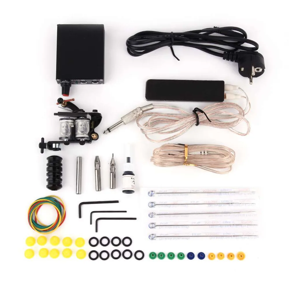 

EU Plug Machine Gun Power Needles 5 Color Ink Set Exquisite Craftsmanship Complete Tattoo Kit Supplies