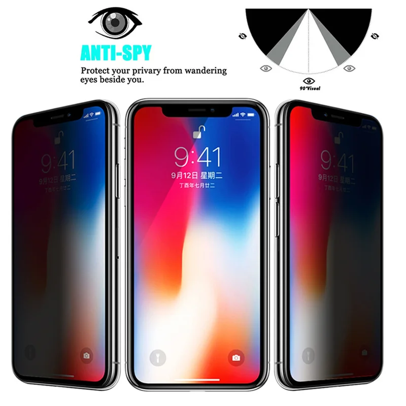 Анти peek конфиденциальности защита для экрана из закаленного стекла iPhone X XS MAX XR 7 8