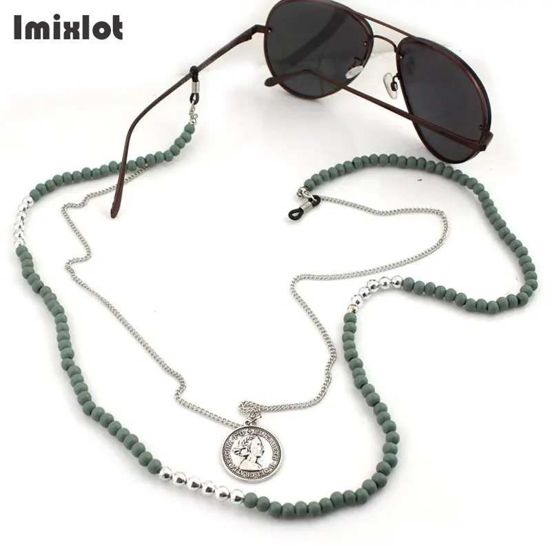 2 слоя монета кулон солнцезащитные очки ремешок ожерелье деревянный и камень бисером очки цепи шнур для чтения очки