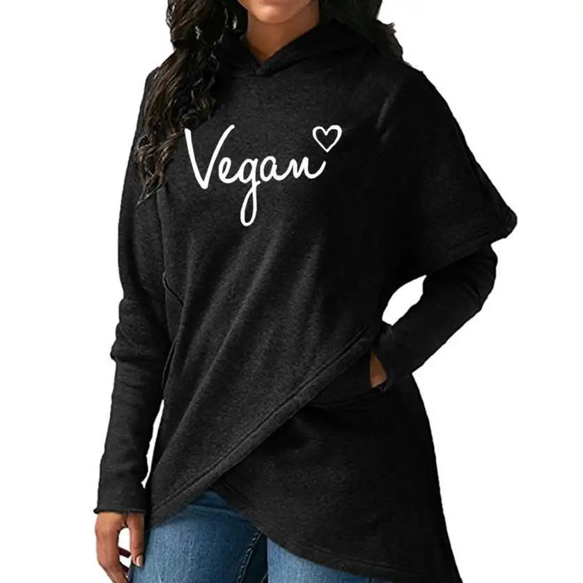 Split Vegan толстовки с надписью для женщин худи и толстовки для женщин Femmes Топы свободная толстовка с капюшоном 2018 хлопок и плюс размер