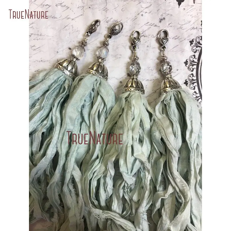 20180928-PM14494-interchageable sari silk tassel seafoam pendant bohemian tassels czech glass bead altered art lobster clasp large oval bead cap #349