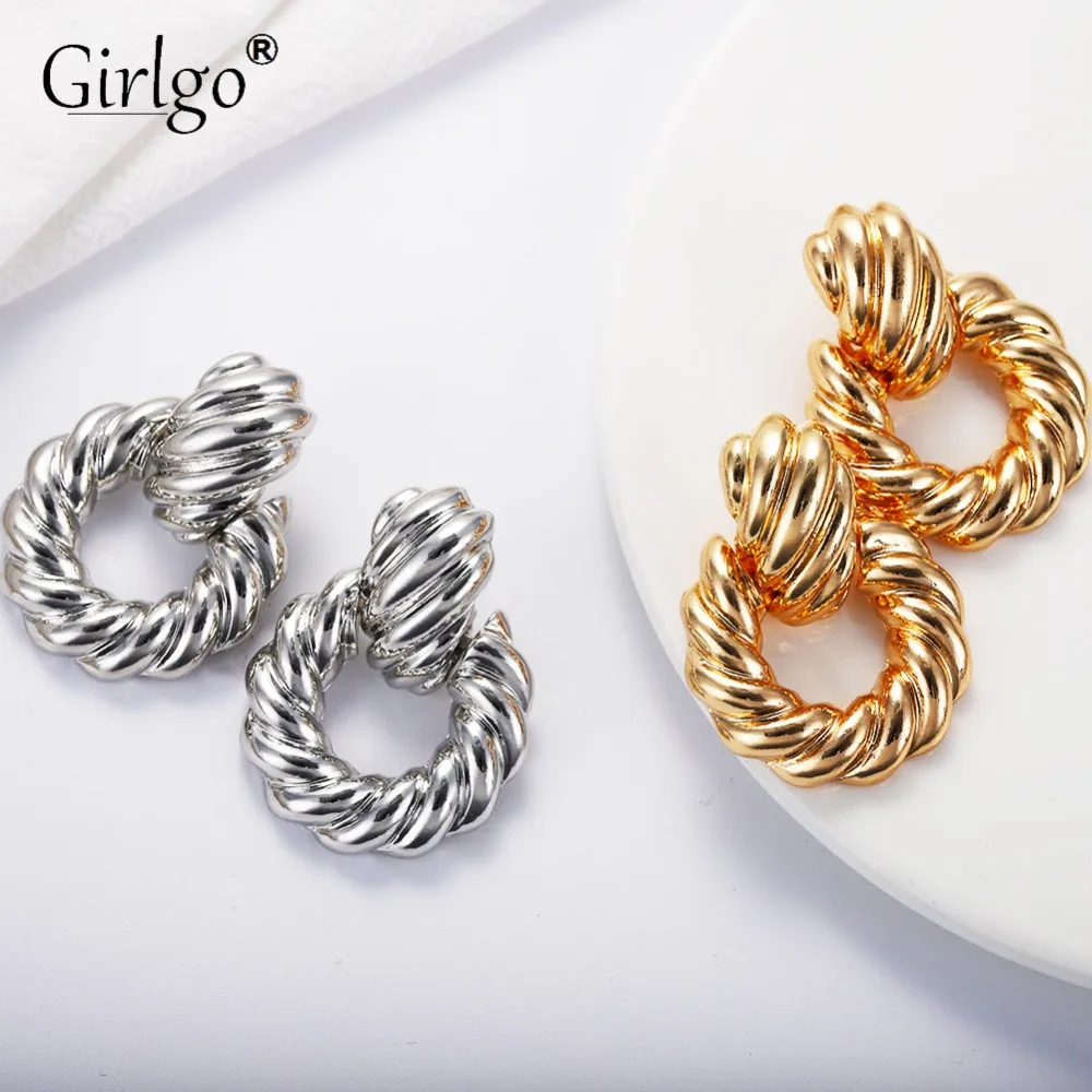 

Girlgo Vintage Metal Drop Earrings For Women Trendy Gold Color Trendy Dangle Earrings Wedding Jewelry Gifts Bijoux Wholesale