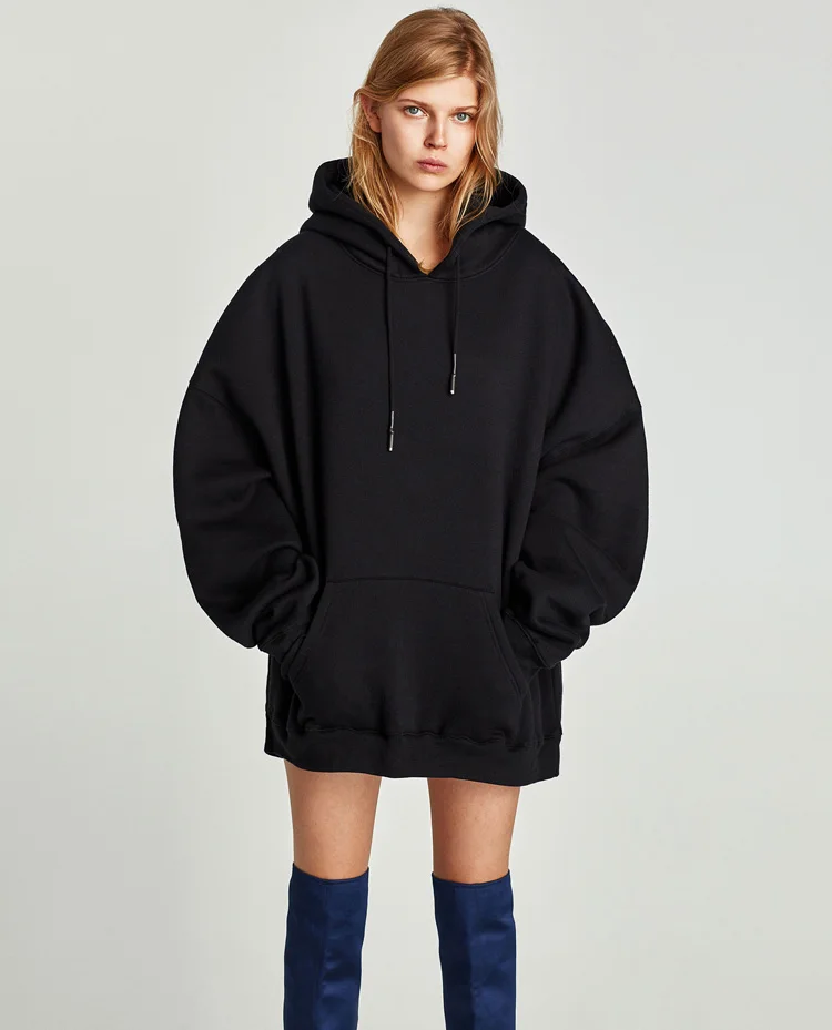 

Newest Fall Winter Women Black Red Hooded Loose Solid Color V Neck Hoodie Free Shipping TSD-001
