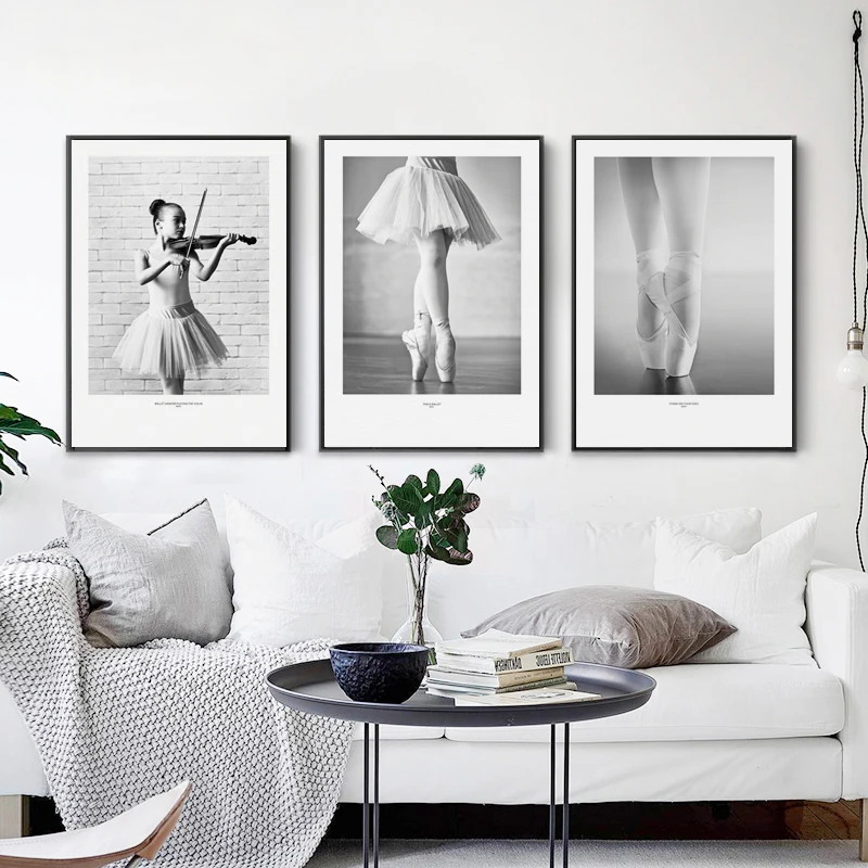 Vintage-Black-And-White-Photo-Ballet-Violin-Girl-Canvas-Art-Painting-Print-Poster-Picture-Wall-Living