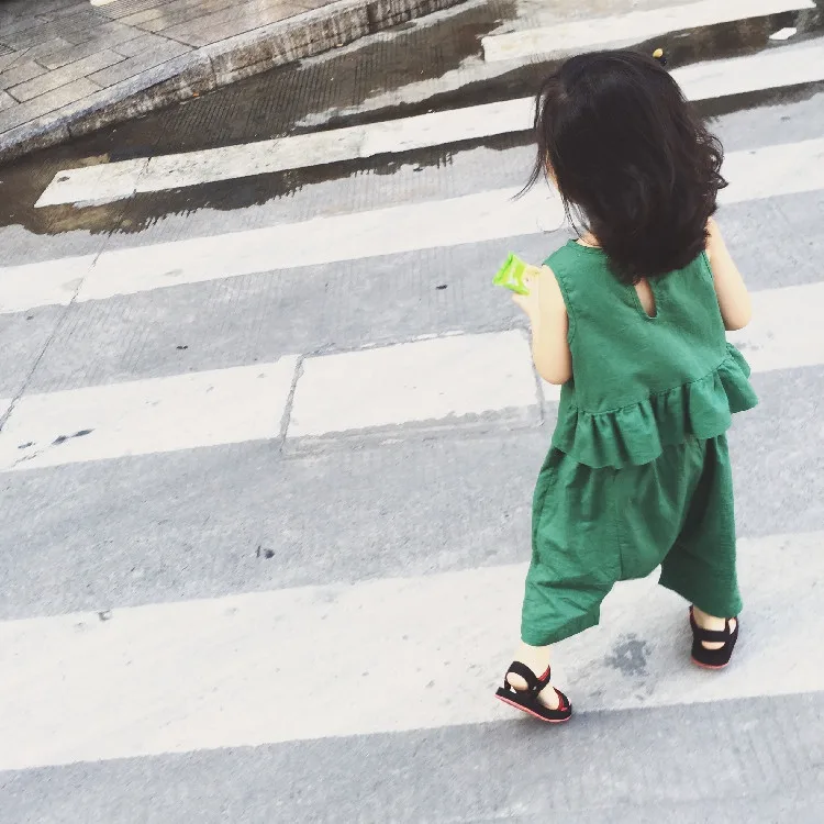 

2018 Summer New Girl Casual Set Sleeveless Shirts+wide Leg Pants Two Pieces Clothes Baby Girl Retro Cotton Linen Suit Girl Sets