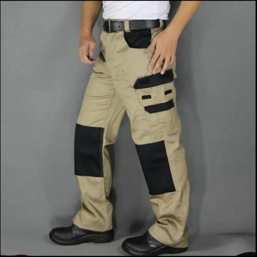 36-42 рабочие брюки мужские рабочие износостойкие и грязные свободные черные мульти-карманные уличные толстые брюки карго брюки размера плюс - Цвет: Хаки
