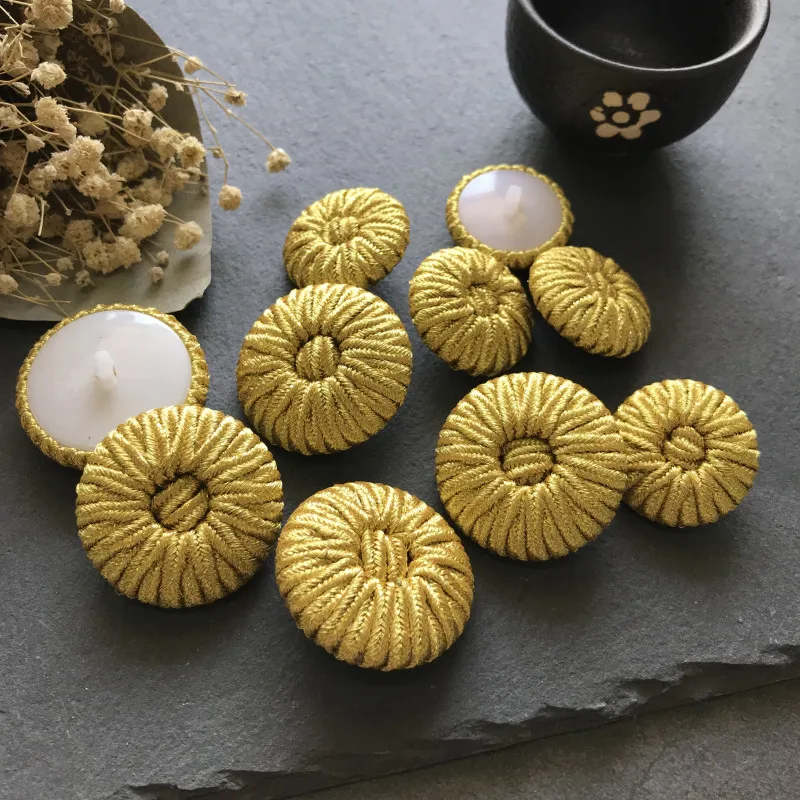 Sewing Buttons with Decorative Buckle, Hand-knitted Buttons, Vintage Gold Buttons, Suit Dress, Dance Dress, 5 PCs/Lot 2