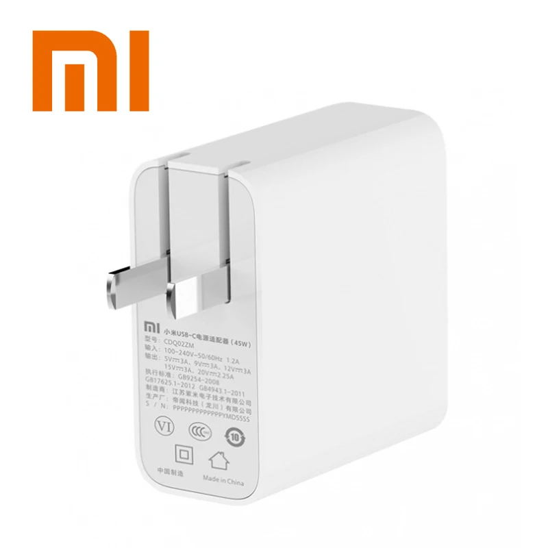 

Original Xiaomi Mi USB-C Charger 45W Max Smart Output Type-C Port USB PD 2.0 Quick Charge QC 3.0 with USB-C to USB-C Cable