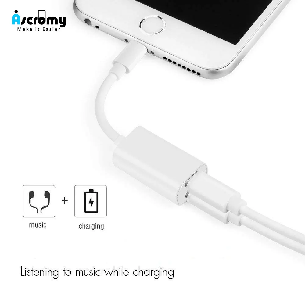 Goede Ascromy 2 in 1 Adapter Voor iPhone 7 Hoofdtelefoon en Lader Oortelefoon Jack Voor Apple iPhone 8 Plus X 7 plus 8 plus Aux Audio Adapter