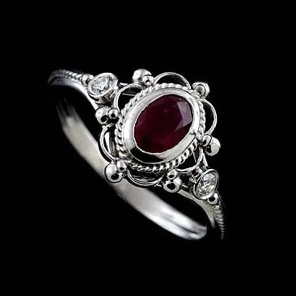 Anillo victoriano ovalado exquisito rojo púrpura Zirconia cúbica anillo Vintage para bandas de boda joyería Decoración|Anillos| - AliExpress