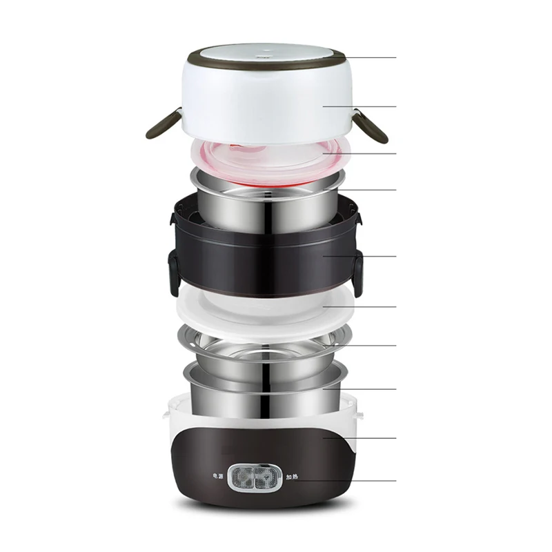 US $31.64 220v Automatic Thermal Heating Portable Lunch Box Stainless Steel Home School Electric Rice Cooker Food Warmer Container Large