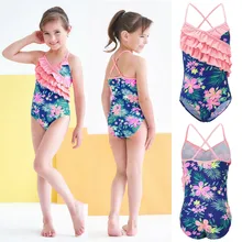 Летний детский купальник с оборками и цветочным принтом для маленьких девочек; купальный костюм; Bebek Mayo; одежда для купания для девочек; одежда для купания для малышей; пляжная одежда
