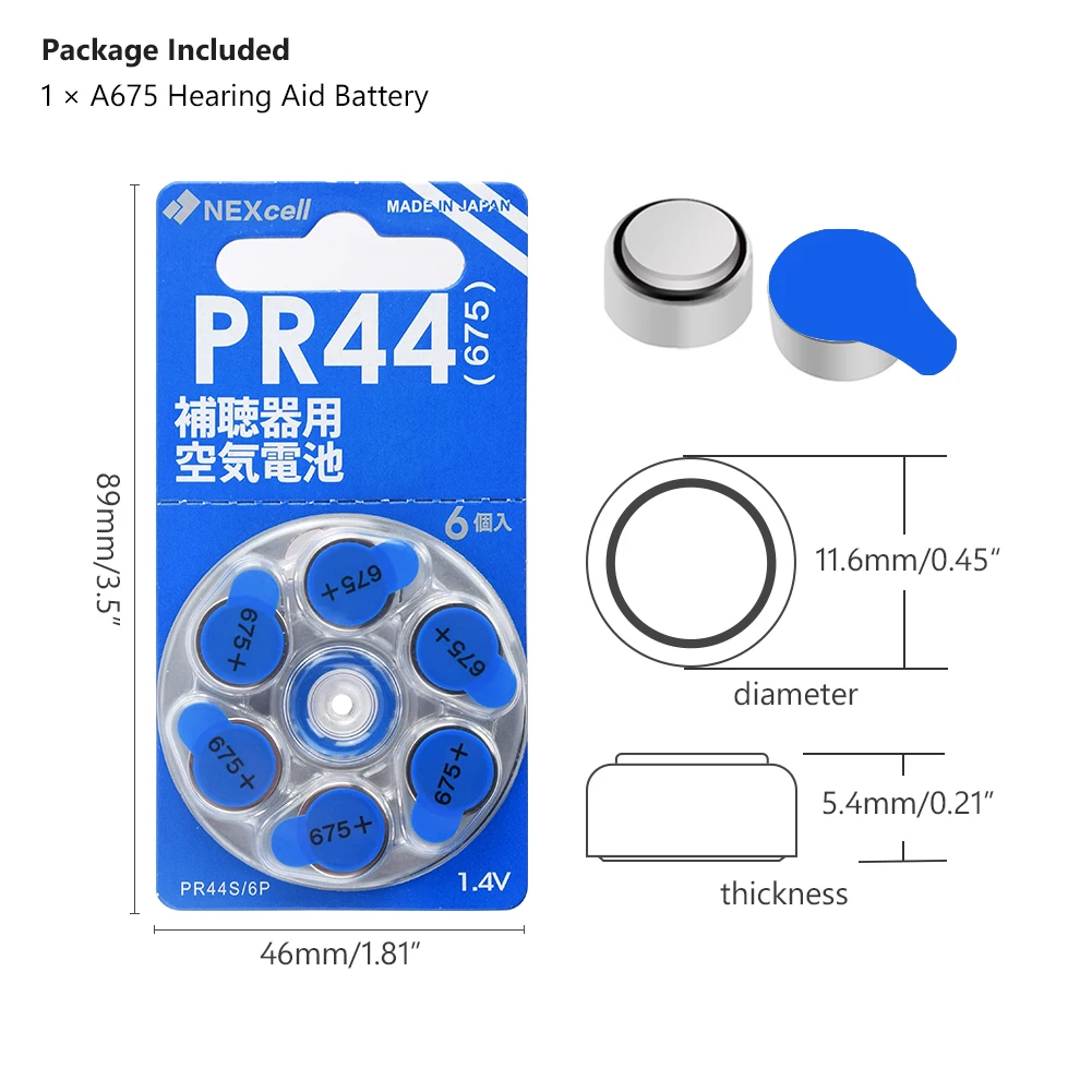 6 шт ZA675 PR44 воздушно-цинковые слуховой аппарат Батарея 1,4 V 675 V675 P675 DA675 PR675H PR675P PR44 A675 AC675 Кнопка монета Батарея