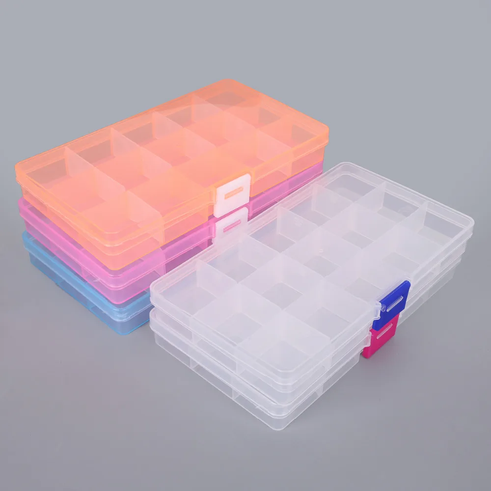 

15 Slots Transparent Jewelry Storage Box Ring Earring Drug Pill Beads Portable Plastic Organizer Box Case Craft Beads Container