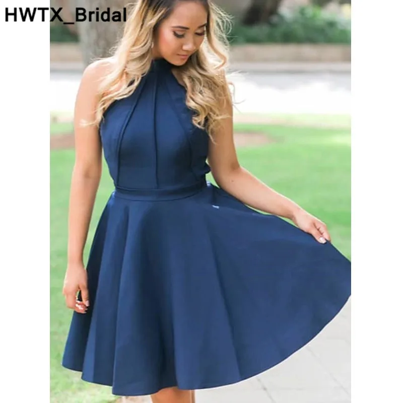 

Short Bridesmaid Dress 2018 for Womens A Line Navy Blue Prom Dresses Ruched Above Knee Mini robe demoiselle d'honneur Cheap Sale