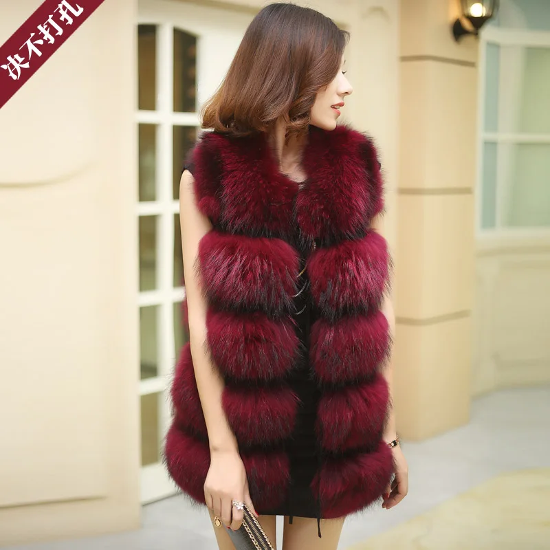 Fashionable Laides Natural Raccoon Fur vest women's real fur and leather gilet autumn winter waistcoat