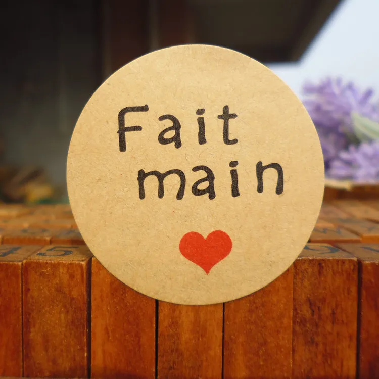 

120Pcs French Hand made "Fait Main" Handmade Cake Scrapbooking Sealing Label Kraft Sticker Baking DIY Gift Round Stickers M1203