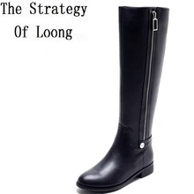 Г., Новое поступление, зимние плюшевые женские ботинки из натуральной кожи ботфорты на молнии с круглым носком на низком каблуке ZY170904