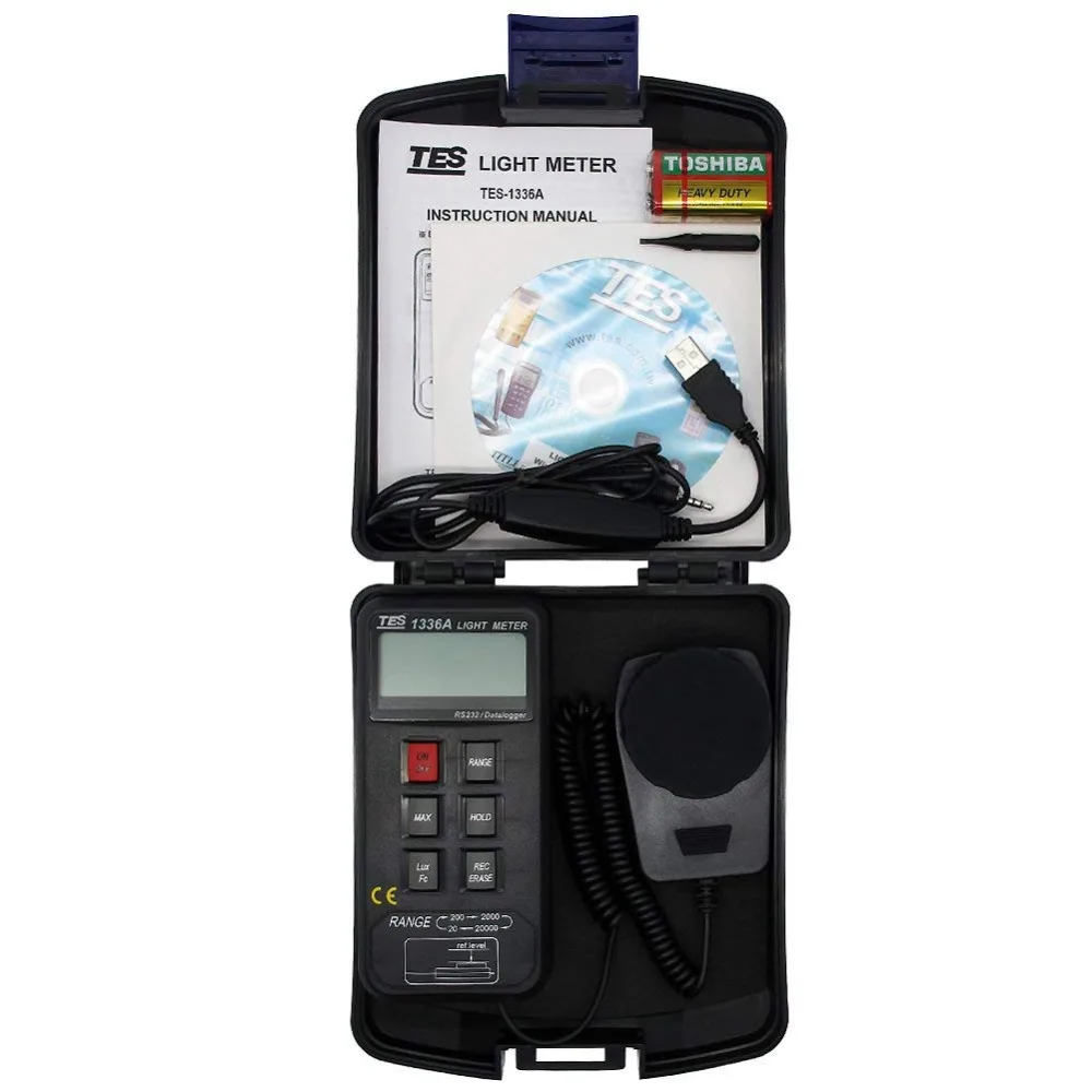 TES TES1336A Digital LUX Logging Light Meter With Memory USB Interface
