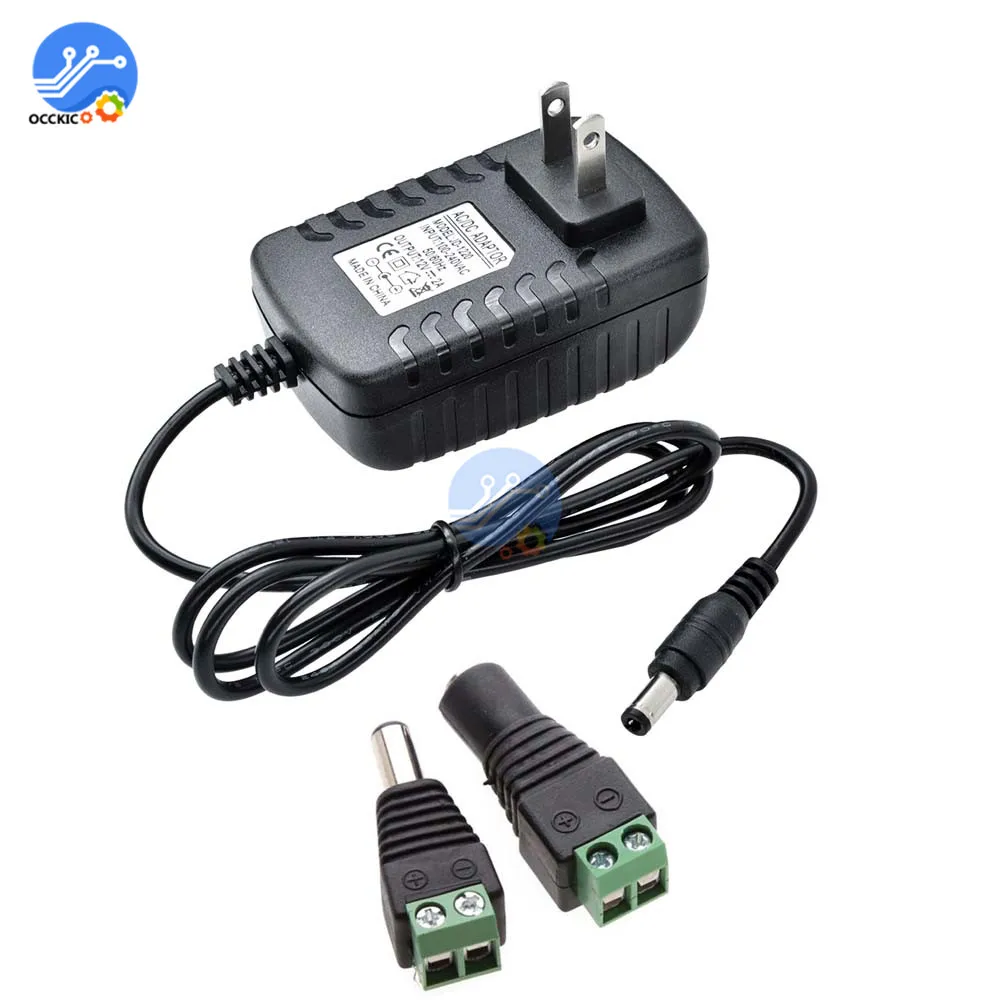 

12V 2A 24W EU US Plug Adapte AC110-220V to DC 12V 2A 5.5*2.1mm Power Supply with Female and Male Connector For LED Strip