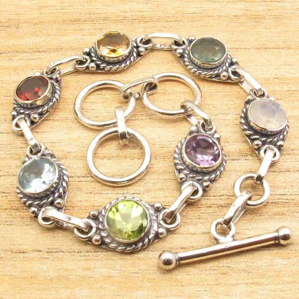 

Everyday Wear ! Silver Overlay Blue Flashed LABRADORITE Gem Bracelet 7 7/8