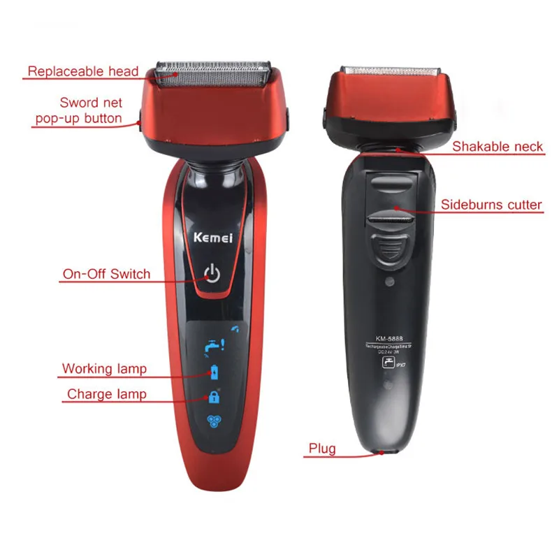 Kemei 3 in 1 Triple Blade Waterproof Electric Hair Trimmer/Nose Trimmer/Washable Shave Razor Sideburn Cutter Shaver | Бытовая техника