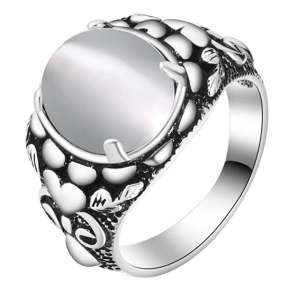 Vintage Silver Plated Large White Red Green Blue Round Simulated Gemstone Rings for Women