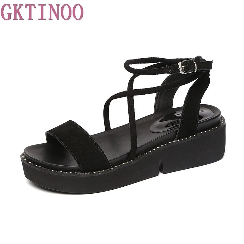 

GKTINOO Plus Size Shoes Women Sandals Wedges Sandals Platform Summer 2018 Gladiator Sandal Women Ankle Strap Sandal Ladies Shoes