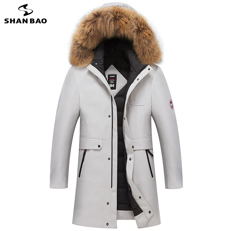 

2019 Russian winter version thick warm luxury fur men's fashion casual hooded down jacket armband zipper pocket down jacket