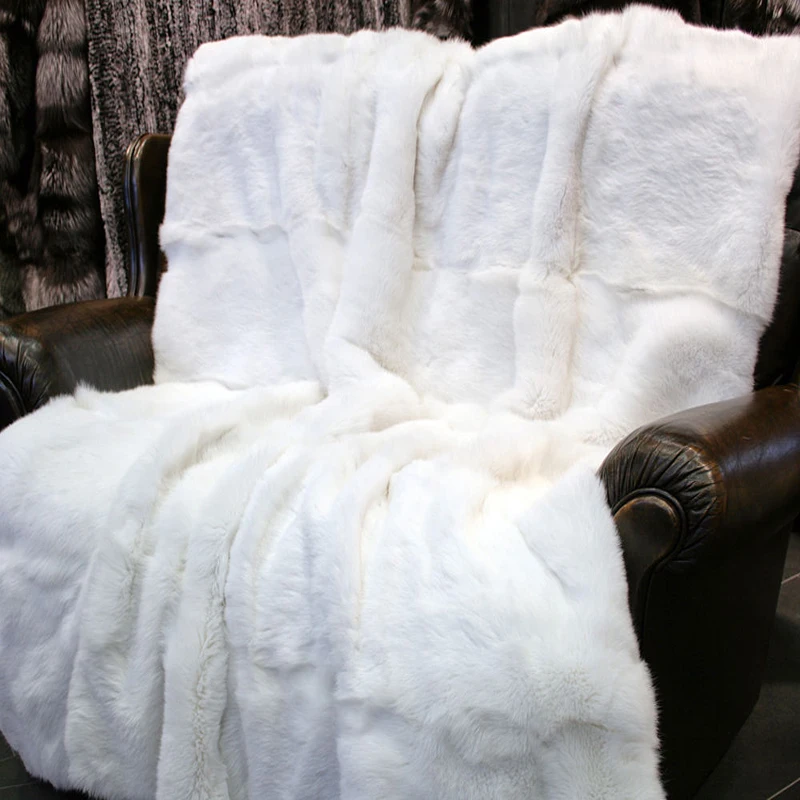 Cobertor de pele de coelho branco luxo para sala estar tapete cama pele  real tapete casa macio|Cobertores| - AliExpress