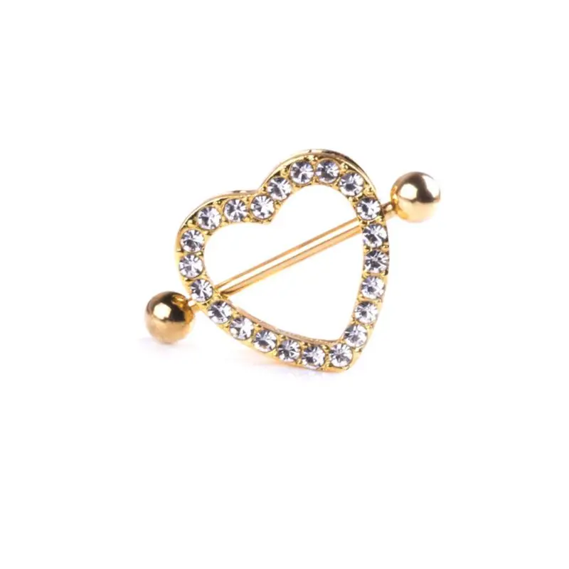 

1pc Nipple Piercing Double Layer Sexy Women Breast Lady Heart Shaped Rhinestone Shiny Luxury Fashion Jewelry Gold Decoration Bar