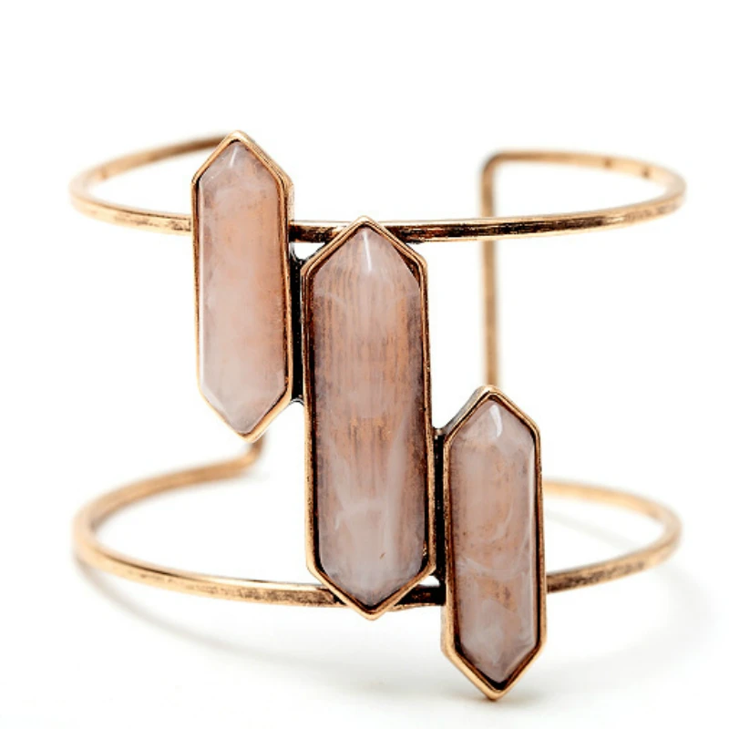 

Women Luxury Open Cuffs Bangles Vintage Antique Gold-color Pink Blue Resin Bullet Shape Women Charm Bangles Jewelry