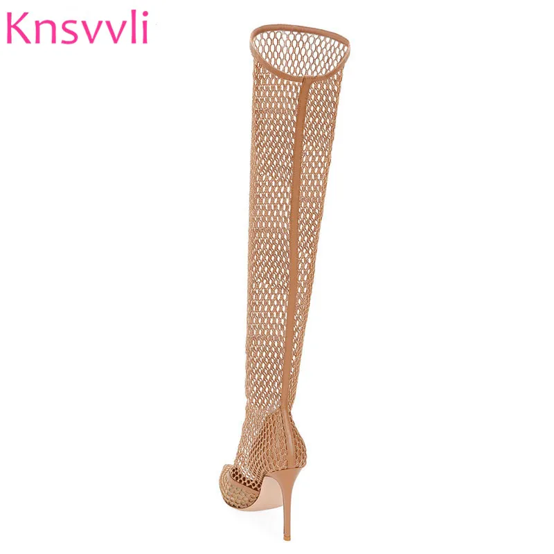 Heels Frau Partei Dünne Schuhe Sandalen Landebahn Sexy Spitz Mesh High Weibliche Ausschnitte Gladiator Apricot Stiefel Frauen Für Sommer pqnwIxTwf6