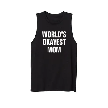 

Womens World's Okayest Mom Funny Fitness Workout Casual Tank Vest Sleveless Tops Shirts