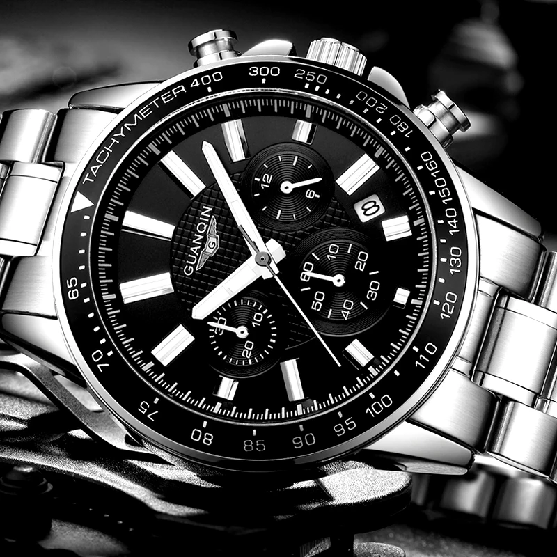 

relogio masculino GUANQIN Mens Watches Top Brand Luxury Business Stainless Steel Quartz Watch Men Sport Waterproof Wristwatch