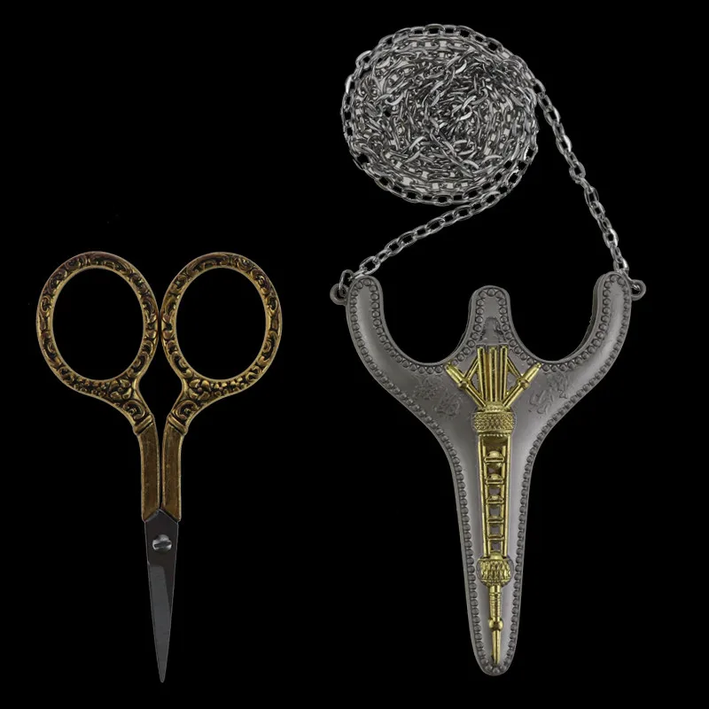 Нержавеющая сталь острый наконечник швейные ножницы резец резьбы безопасные ножницы с оболочкой цепи для вышивки - Цвет: Gold
