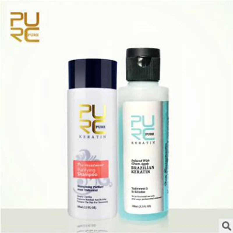 PURC 3.7% Green Apple Flavor Keratin Treatment Straight Hair Repair Damage Hair Curly Keratin and Shampoo Hair Care Set