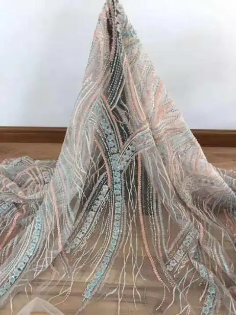 

embroidered Lace Fabric with beads SYJ-1610 African net Lace Fabric for wedding dress