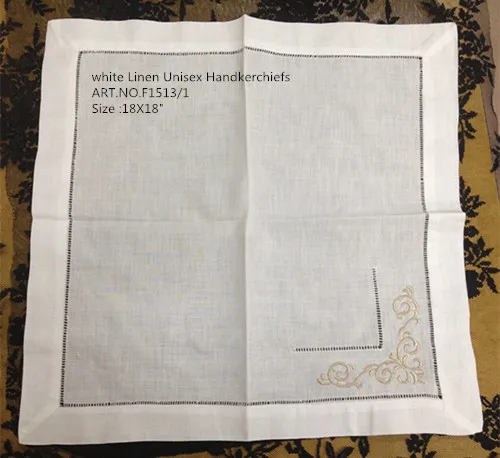 

Fashion Unisex Handkerchiefs 12PCS/Lot 18x18New white linen Unisex Handkerchiefs Color embroidered Hankies for Special Occasions