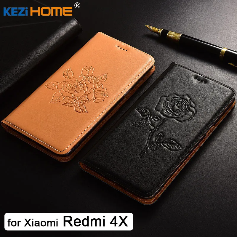 For Xiaomi Redmi 4X 4 X Case KEZiHOME Fashion Genuine Leather Embossing Flip Stand Leather Cover
