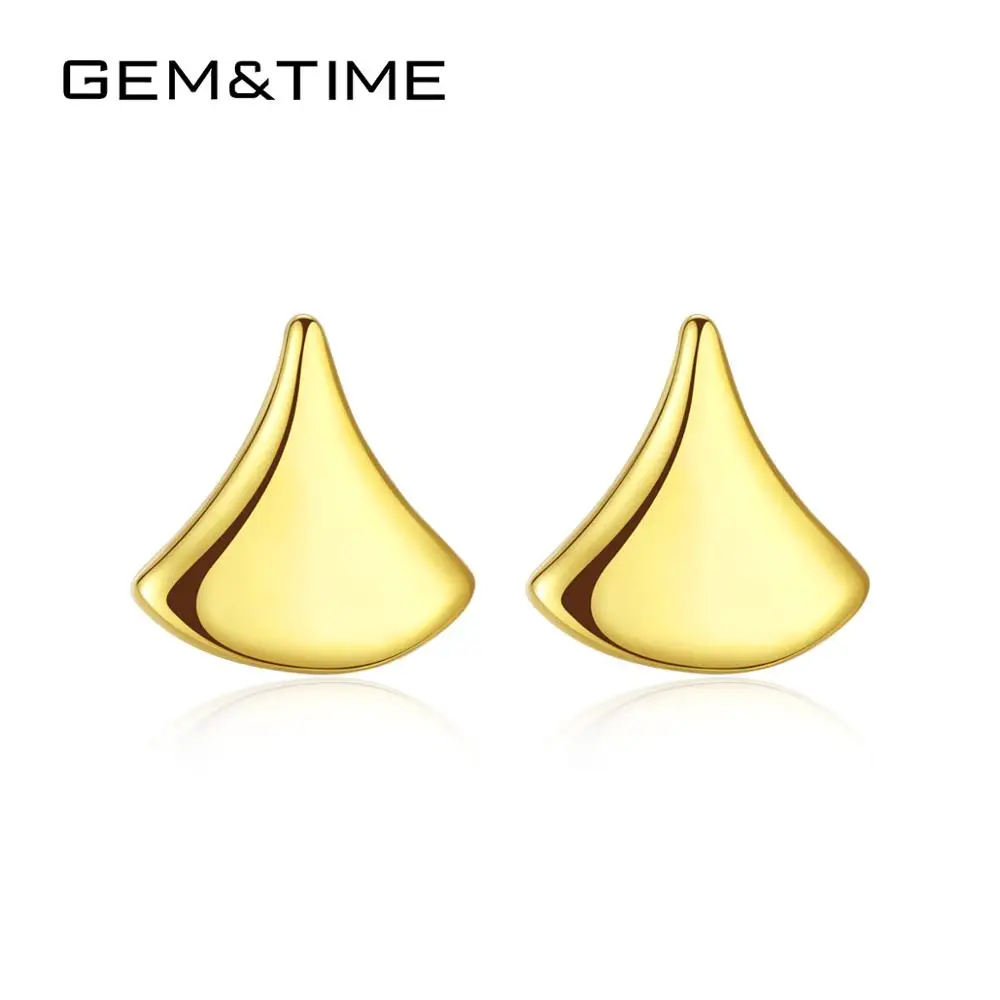 

Gem&Time Solid Pure 14k Gold Leaf Shape Stud Earrings for Women Wedding Engagement Gold Fine Jewelry Au585 Brincos E14052