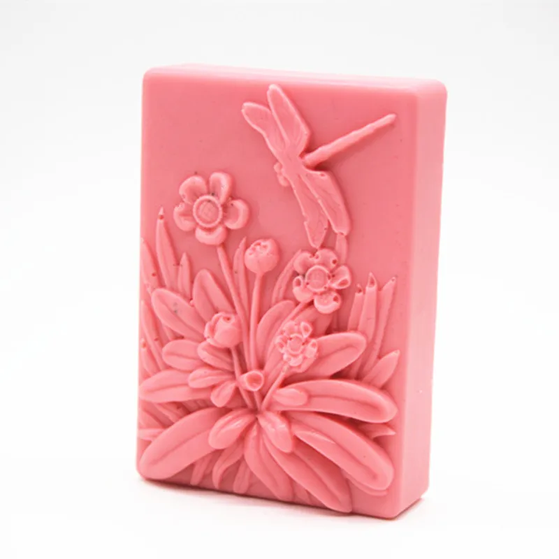 

Manual Soap Mould Rectangle Square Soap Making Silicone Molds Insect Dragonfly Flower Pattern Mold
