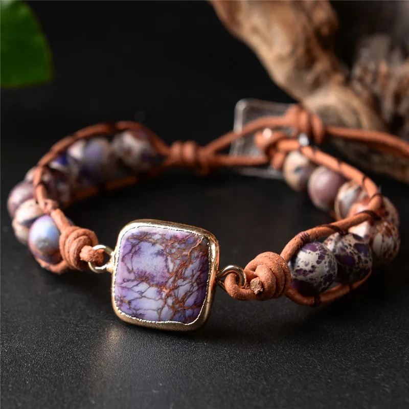 

2018 New Boho Bracelet Vintage Leather Wrap Bracelet Natrual Stone Beads Cuff Bracelet Christmas Gift Drop Shipping