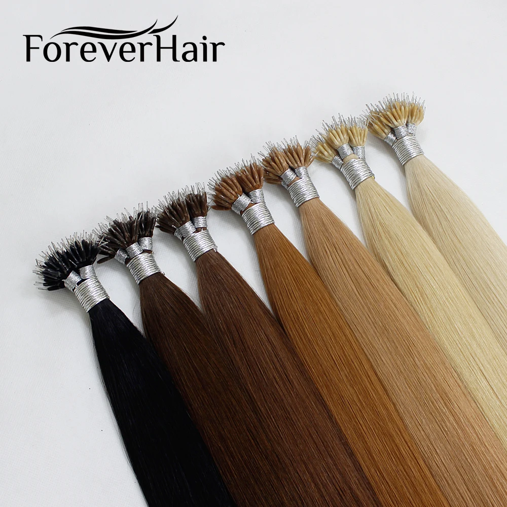 FOREVER HAIR Nano Ring Hair 100% Remy Human Hair Extensions 0.8g/s 16" 18" 20" Platinum Blonde European Micro Beads 50 Pieces
