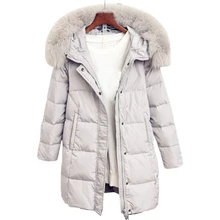 Зимняя женская куртка, длинный пуховик на белом утином пуху размера плюс, женская верхняя одежда с меховым воротником и капюшоном, новое модное тонкое плотное пальто LJ0622